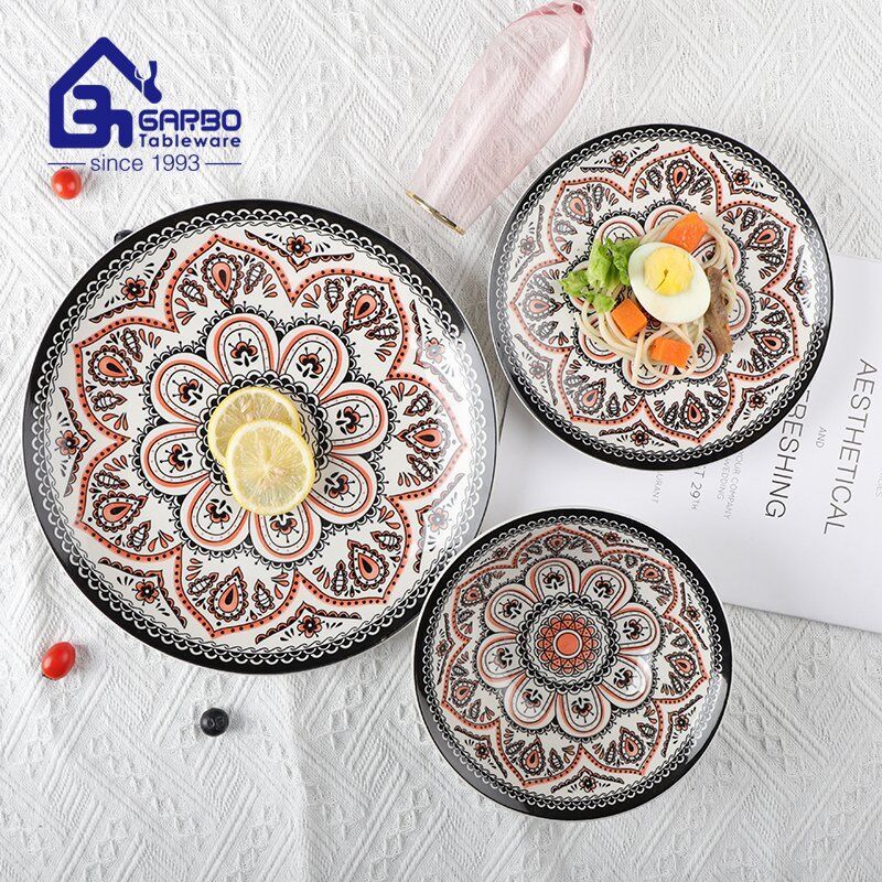 Hot selling 7.5 inches  stoneware side plate dinner plate with food grade color glazed design pattern