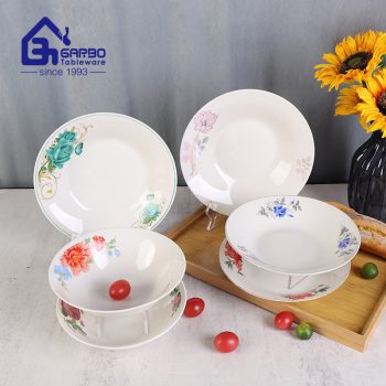 8.86inch stoneware plate with flower decal for wholesale