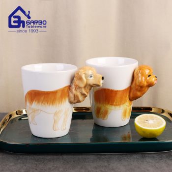 3D new fashion design dog handle ceramic mug coffee drinking mugs set