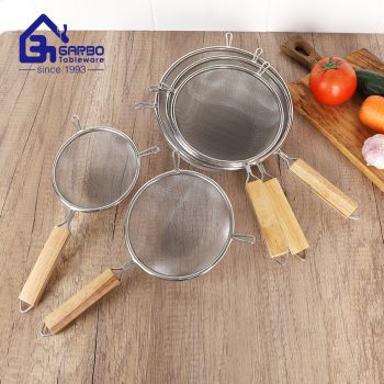 Hot Sale Wholesale Cheap Kitchen Colander Sets With Wooden Handle For Home Restaurant Usage