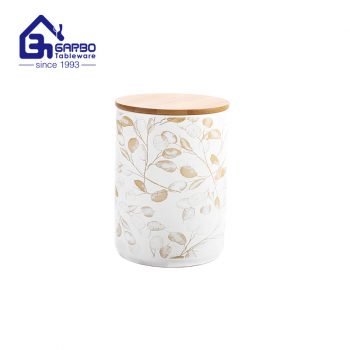 800ml decorative decal printing dolomite porcelain Storage Jar with Bamboo Lid for gift order