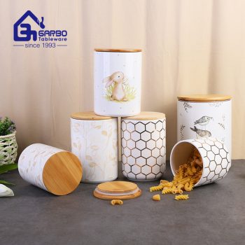 800ml Ceramic Canister with sealed Bamboo Lid and Rabbit decal