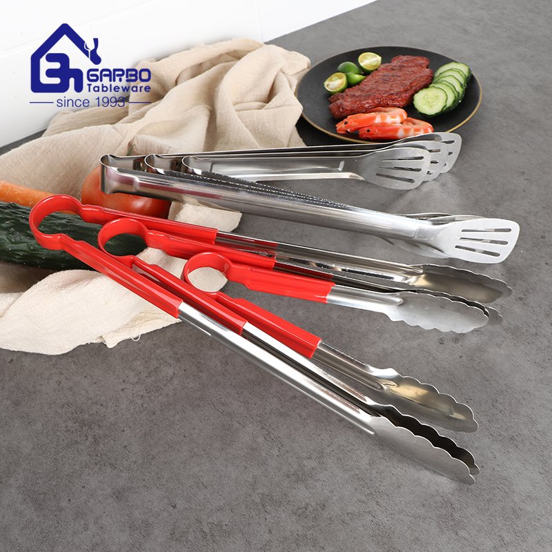 Bulk Pack High Quality Kitchen Tools Wholesale Small MOQ House Food Tong Sets With Red PP Handle