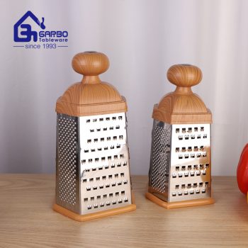 Wholesale Bulk Packing Small MOQ Wooden Lid 410 Stainless Steel Box Grater For Kitchen Usage