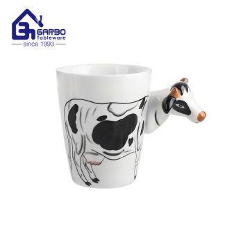 Wholesale 400ml ceramic mug with cow design for drinking milk