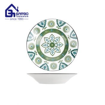 new design 8” green color underglazed printing ceramic soup plate stoneware