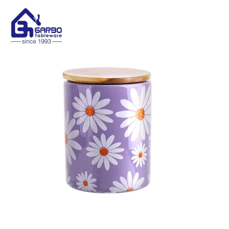 Factory Wholesale big volume 1720ml colorful canisters set  old  fashion porcelain storage jar container with bamboo lid