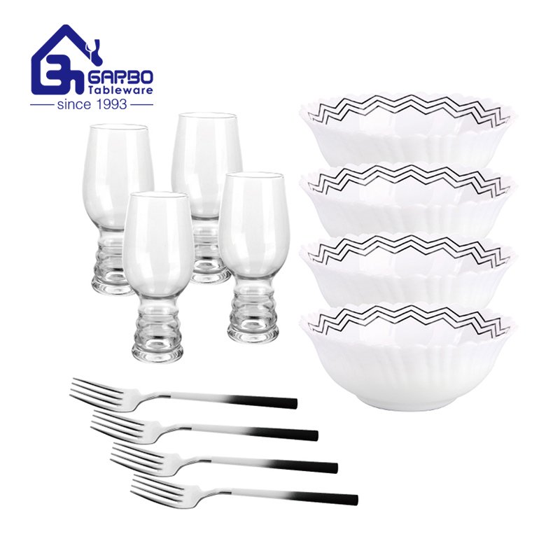 Home tableware square dinner bowl with tumbler and fork set 12pcs