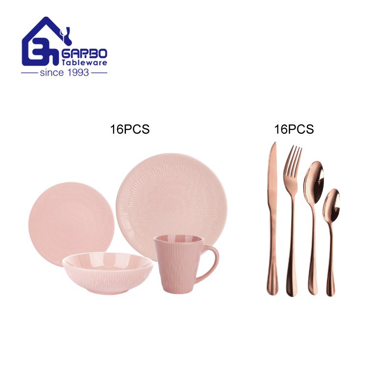 36pcs stoneware and stainless steel cutlery + glass cup dinner set