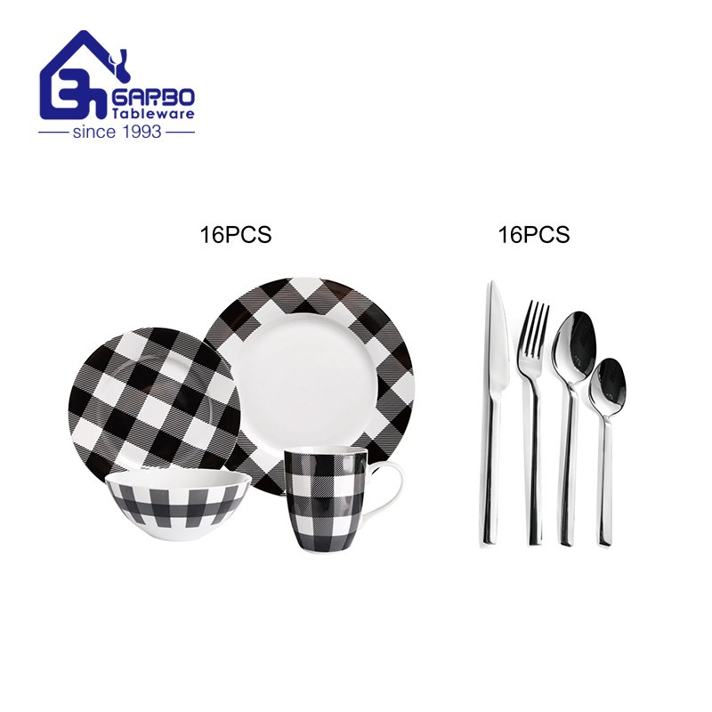 36pcs dinner set with glass cups and cutlery set for family usage