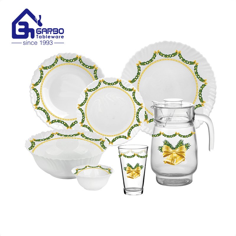 Promotion Chrismas dinnerware set 32pcs OEM opal ware dinner set with glass pitcher