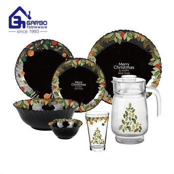 Garbo Christmas design heat resistant household glass dinner set 32pcs with customize decal