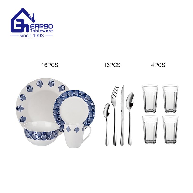 Home Use pink  Dinnerware Combo Set porcelain set with golden rose stainless steel flatware cutlery 36pcs dinnerware set