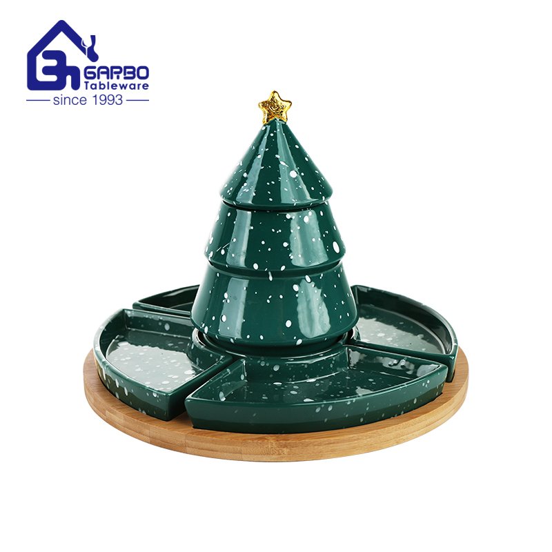 600ml Christmas tree shape dolomite porcelain Storage Jar