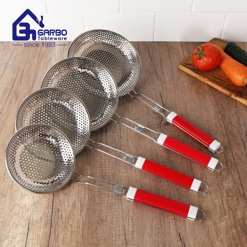 Food Fine Mesh Strainers of 3PCS 201 Stainless Steel Kitchen Colander Sets With Red Plastic Handle For Kitchen Cooking