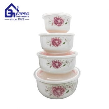 4pcs kitchen ceramic food storage container porcelain portable lunch box  set