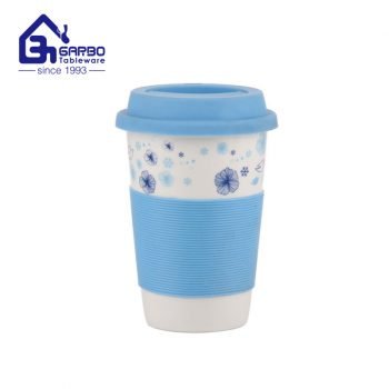 Wholesale 400ml ceramic cup with silicone cover for drinking