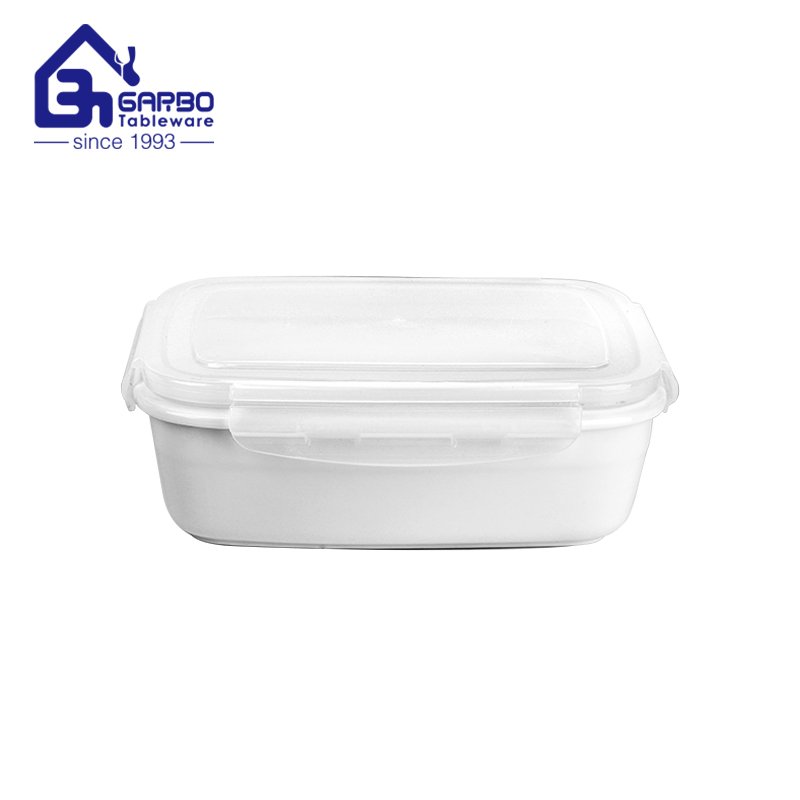 370ml ceramic lunch box round shape with plastic lid Microwave Dishwasher Safe