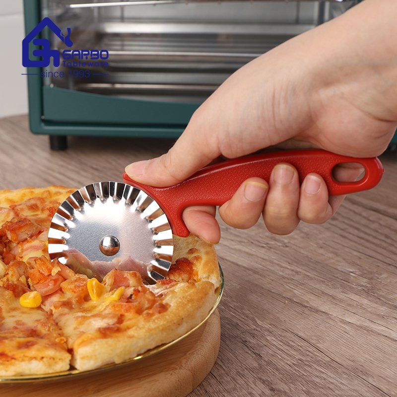 Machine Polish Stock Stainless Steel Pizza Cutter With Red Poly Grip Handle