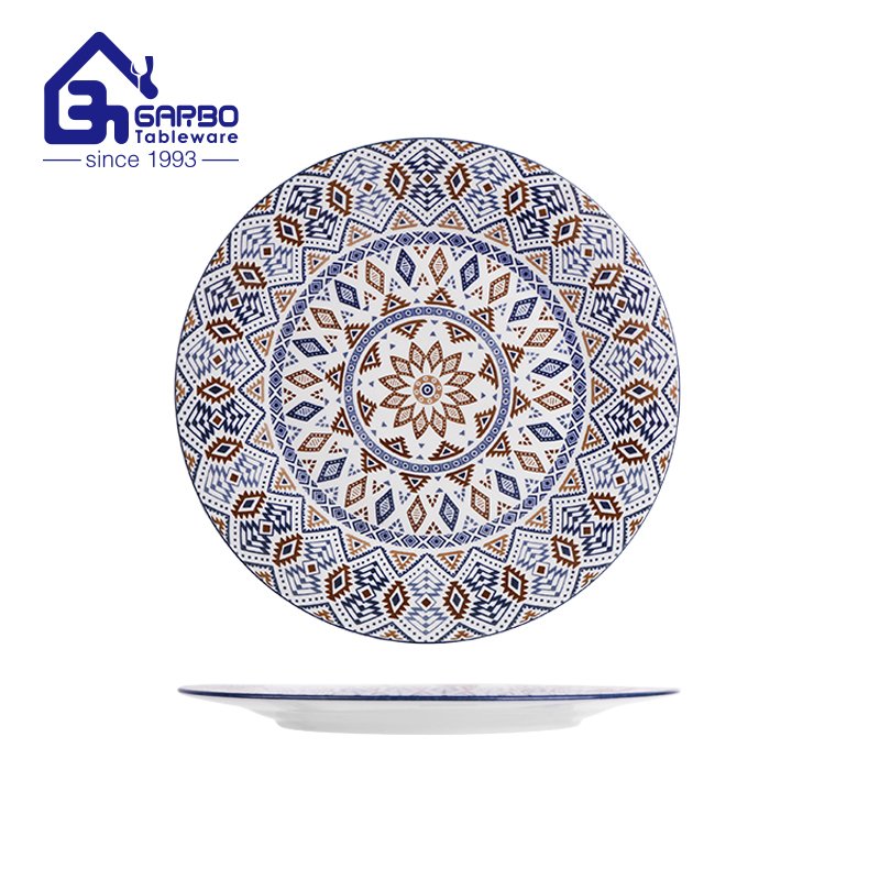 Clear white engraved dot design porcelain flat food dish plate kitchen table ceramic plates set