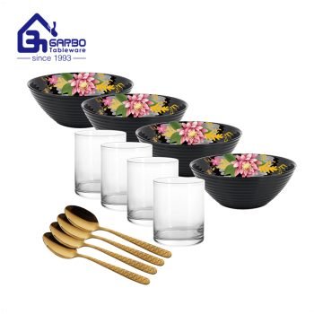 Festival 12pcs dinner bowl cup spoon set with customize flower decal